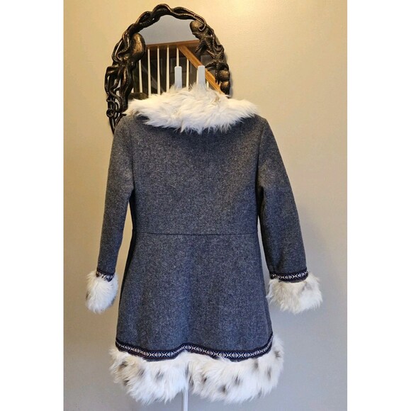 True Vintage 70s Gray Nordic Faux Fur Penny Lane Toggle Wool Coat Womens S Boho - Picture 7 of 8